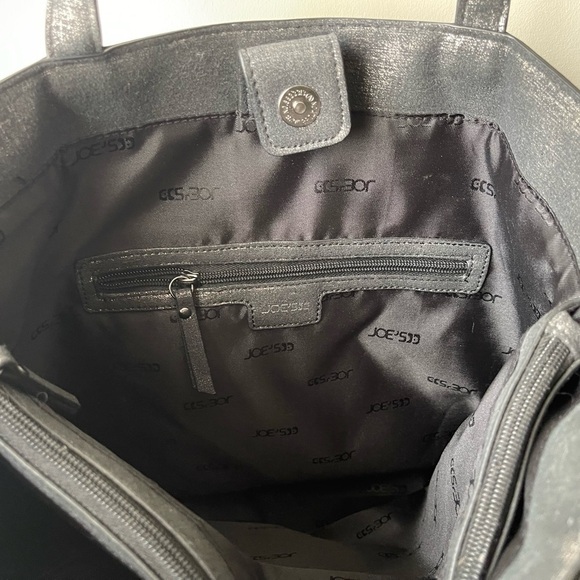Joe's Jeans Black/Silver metallic Threads Fabric Tote Shoulder Bag purse - Picture 10 of 11